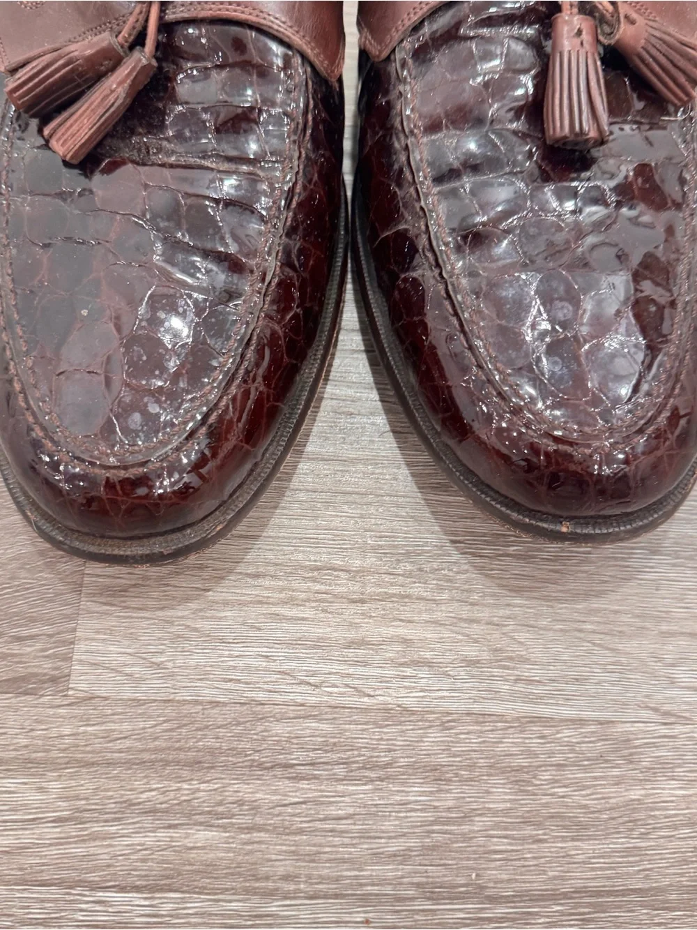 Johnston & Murphy Mixon Loafers Brown Leather Croc Print Tassels Men's 13